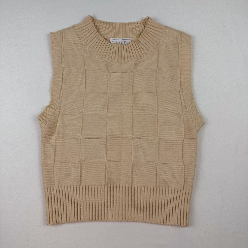 Sage The Label Suddenly I See Sweater Vest Knit Neutral Minimalist Cropped XS - Picture 3 of 12